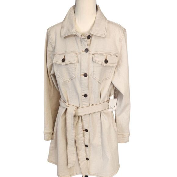 A.N.A. Stretch Denim Belted Rider Trench Natural Tan Coat Mini Dress Large NWT - Picture 1 of 6